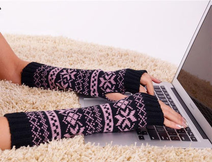 Half Refers To The Warm Knit Typing Women S Thick Wool Half Palm Gloves - 5