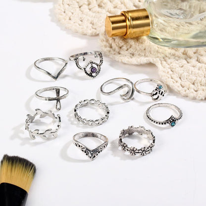 Vintage Crystal Hollow Carved V-Shaped Flowers 10 Sets Of 10 Sets Of Rings Ring Sets Of Jewelry