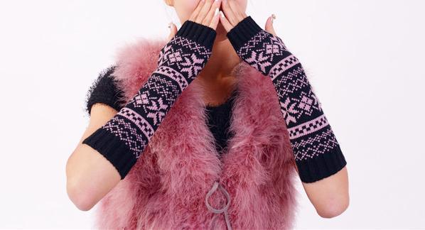 Half Refers To The Warm Knit Typing Women S Thick Wool Half Palm Gloves - 5