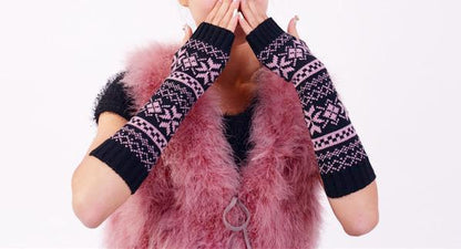 Half Refers To The Warm Knit Typing Women S Thick Wool Half Palm Gloves - 5