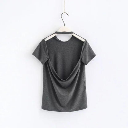 2018 New Arrival Women Sexy Leak Back Hanging Neck T-Shirt