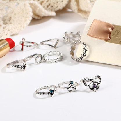Vintage Crystal Hollow Carved V-Shaped Flowers 10 Sets Of 10 Sets Of Rings Ring Sets Of Jewelry