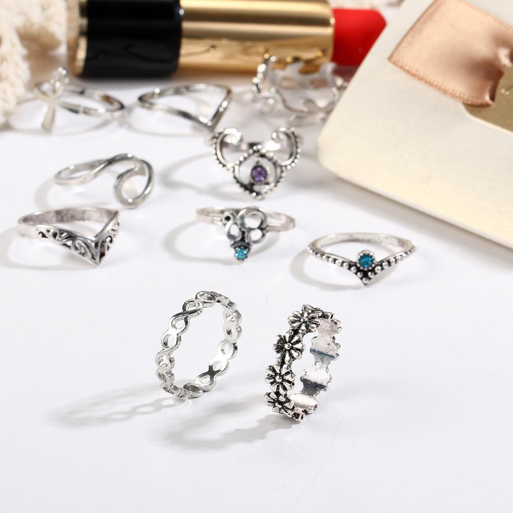 Vintage Crystal Hollow Carved V-Shaped Flowers 10 Sets Of 10 Sets Of Rings Ring Sets Of Jewelry
