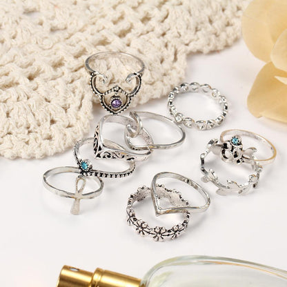 Vintage Crystal Hollow Carved V-Shaped Flowers 10 Sets Of 10 Sets Of Rings Ring Sets Of Jewelry