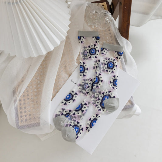 Rufia - Elegant Floral Patterned Mid-Calf Socks