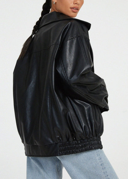 Leather Jacket Black Brown Oversized Biker Style