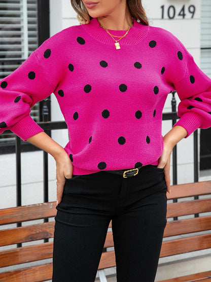 Long Sleeves Loose Polka-Dot Knitwear Pullovers Sweater Tops