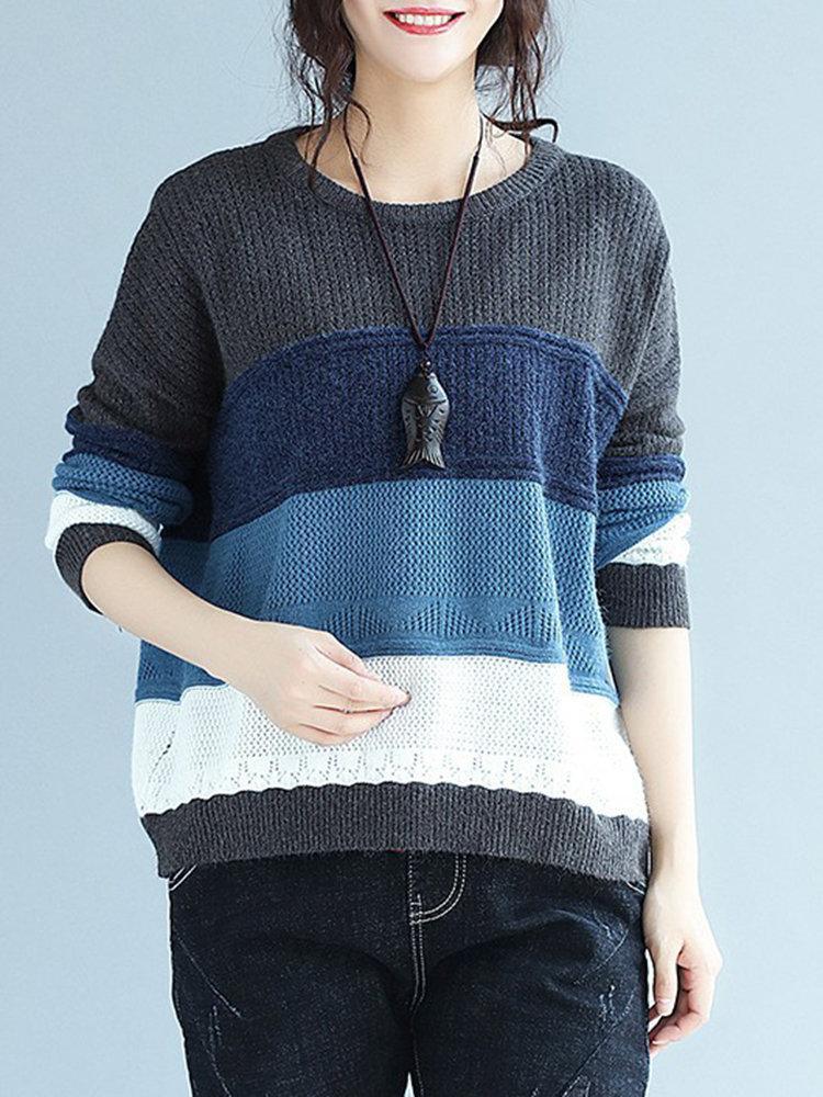 Casual Multi-Color Loose Long Sleeve O-Neck Women Sweaters