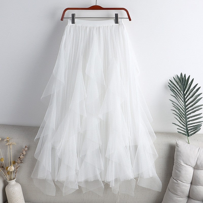 Irregular Slim A-Line Mesh Skirt