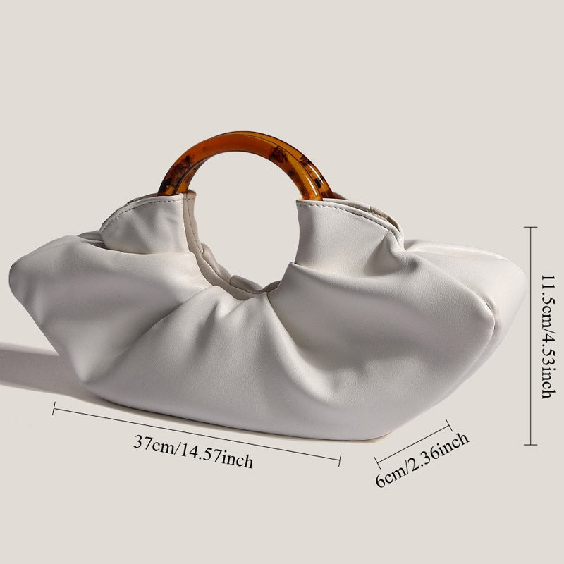 Ruched Cloud Round Handle PU Leather Handbag