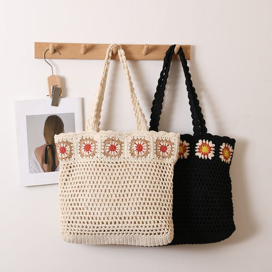 Cosbai - Large Crochet Flower Shoulder Bag - Vintage &amp; Spacious