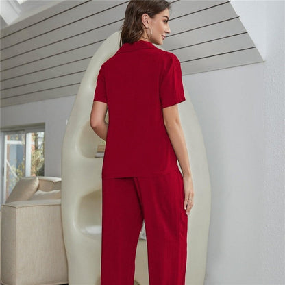 Solid Color Short Sleeve Cardigan Home Wear Three-Piece Set