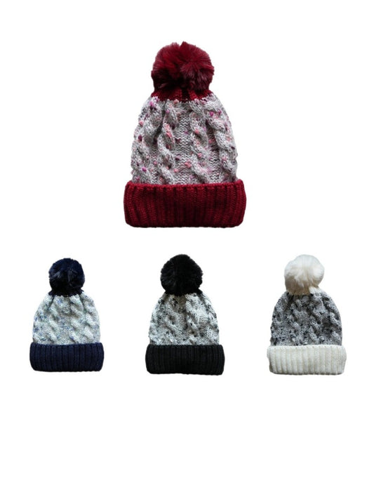 Haila - Speckled Knitted Beanie with Pompom