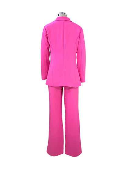 Long Sleeves Wrap Solid Color Deep V-Neck Cardigan&Pants Suits