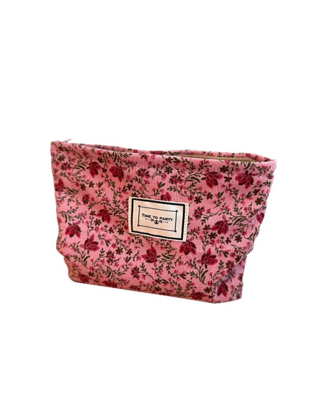 Cosbai - Corduroy Travel Makeup Bag with Floral Prints