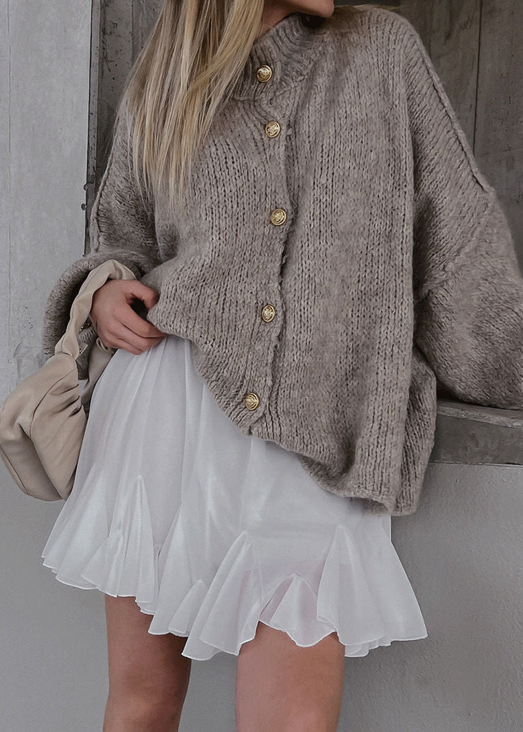 Oversized Button Front Knit Cardigan Beige Black