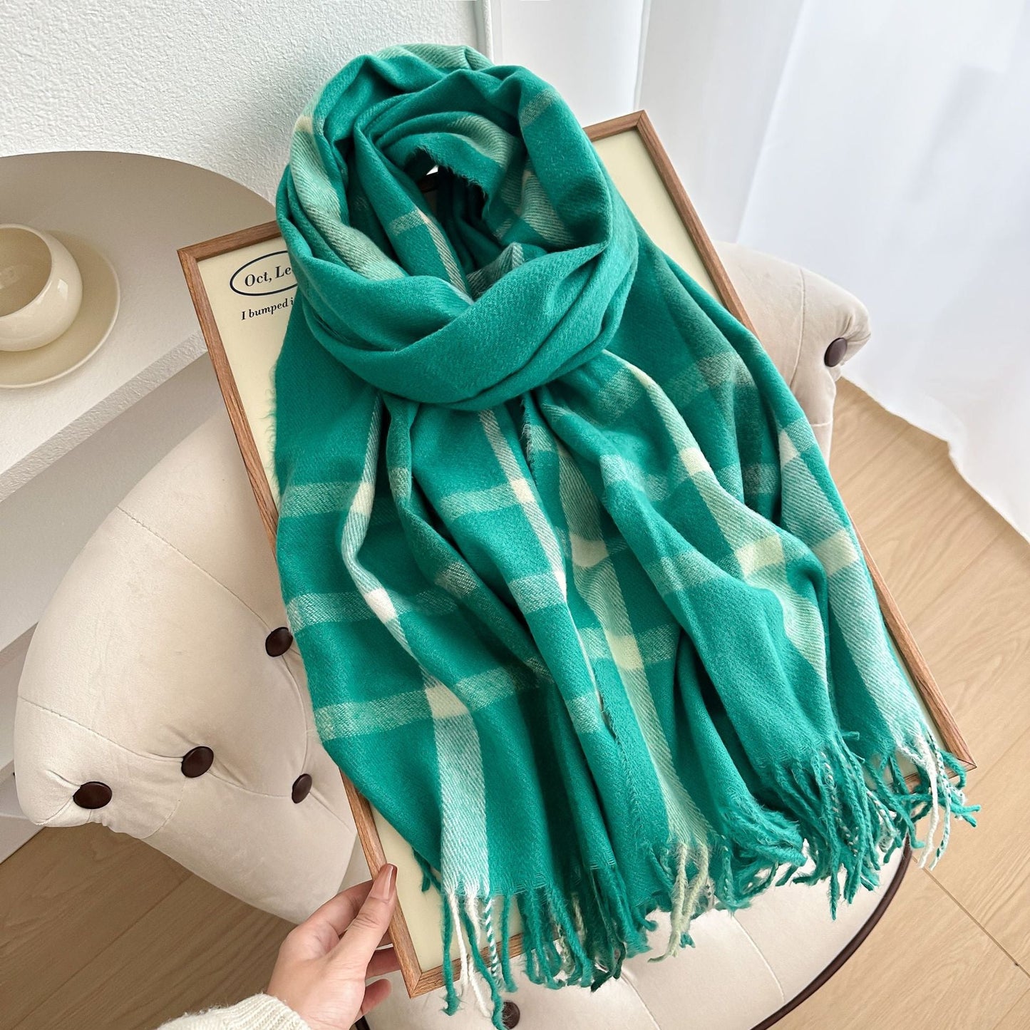 Scarvii - Reversible Color-Block Plaid Scarf with Fringe
