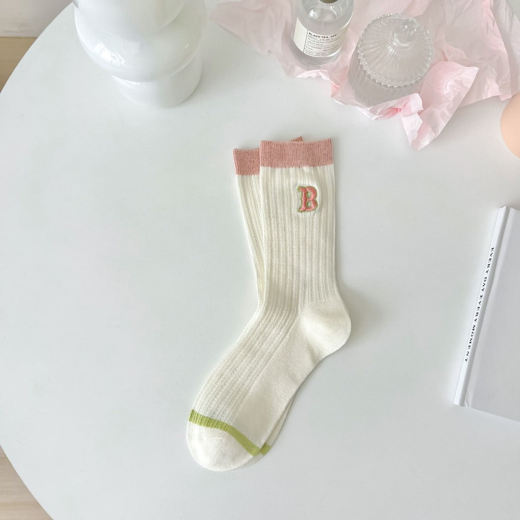 Rufia - Striped Crew Mid-calf Socks - Cute &amp; Sweet