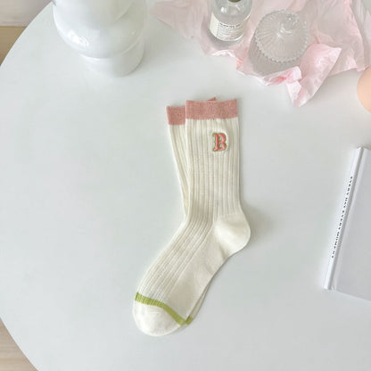 Rufia - Striped Crew Mid-calf Socks - Cute &amp; Sweet