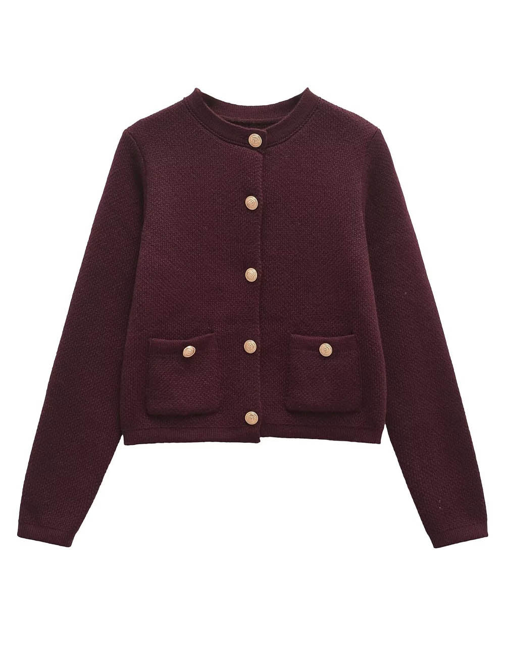 Fall Solid Color Crew Neck Knit Cardigan