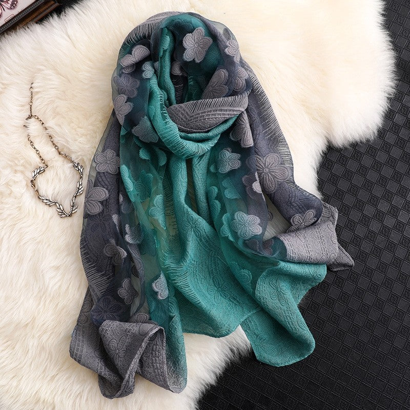 Women's Long Gradient Shawl: Sun-Protective Silk Scarf  Fashion Warm Neck Warmer
