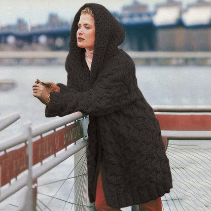 Cardigan Women'S Hemp Knitting Thickened Versatile Hooded Sweater Cardigan