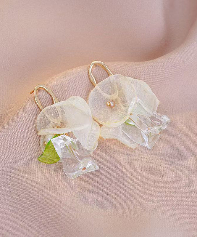 Classy Gold Acrylic Overgild Tulle Floral Hoop Earrings