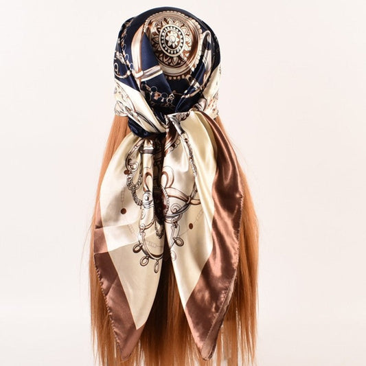 Satin Vintage Printed Square Head Scarf