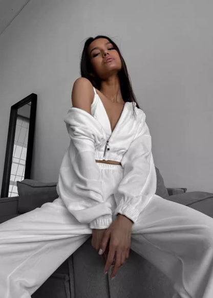 Zip-Up Hoodie Two-Piece Set Cotton Blend