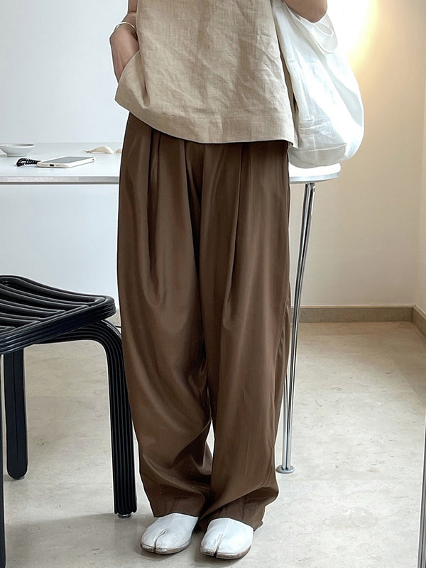 Casual Lightweight Loose High-Waisted Solid Color Wide Leg Pants