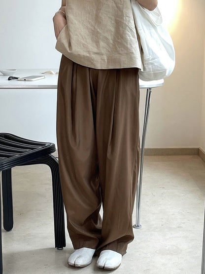 Casual Lightweight Loose High-Waisted Solid Color Wide Leg Pants