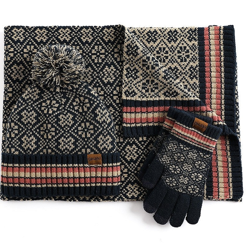 Three-Piece Woolen Hat, Scarf And Gloves