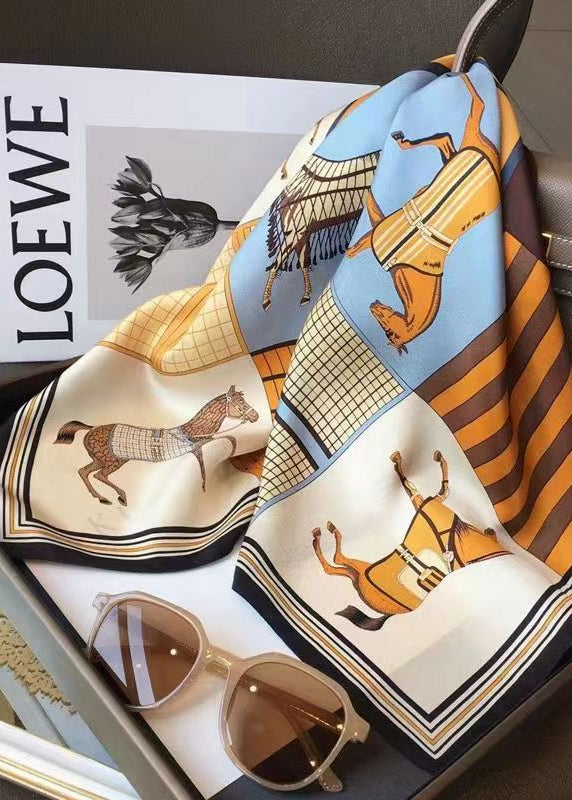 Satin Square Scarf With Vintage Horse Print