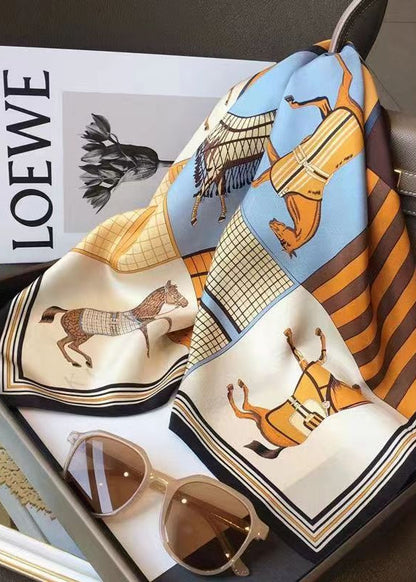 Satin Square Scarf With Vintage Horse Print