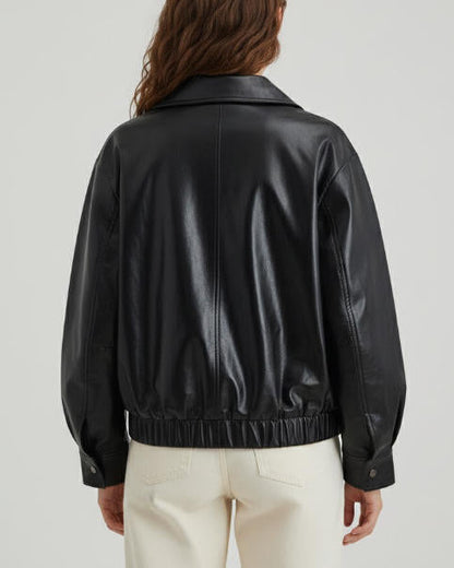 Cool Lapel Pleated Leather Jackey