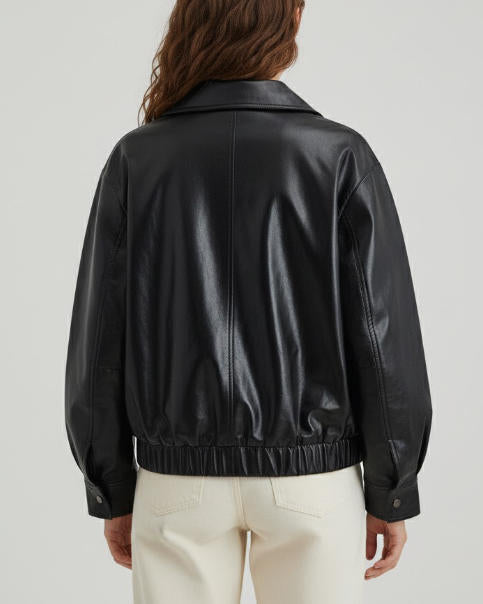 Cool Lapel Pleated Leather Jackey