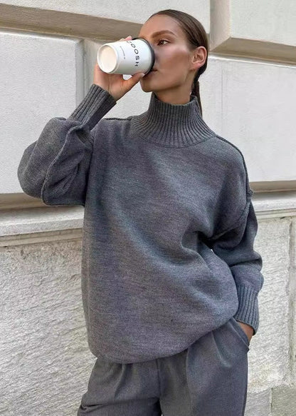 Cozy Knit Turtleneck Sweater With Patchwork