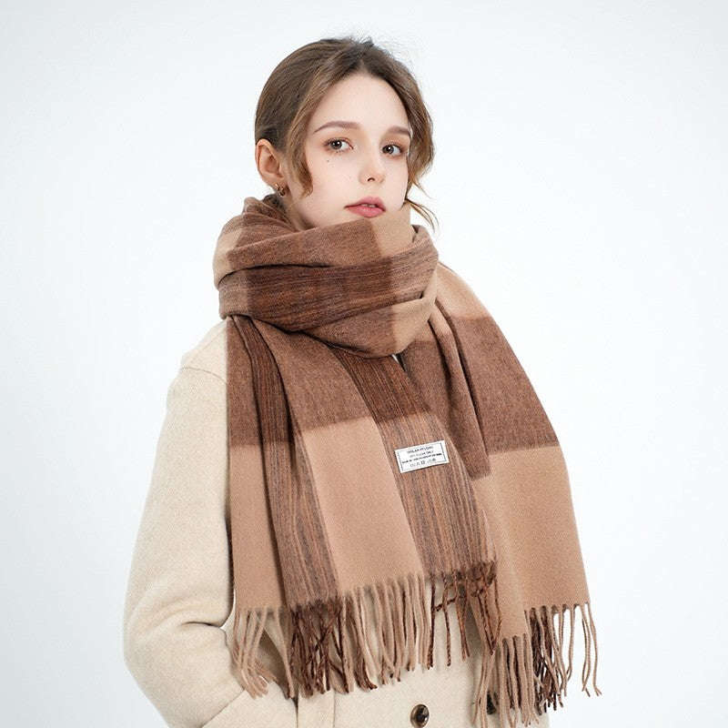 Fringed Plaid Shawl Scarf