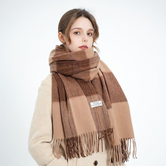 Fringed Plaid Shawl Scarf