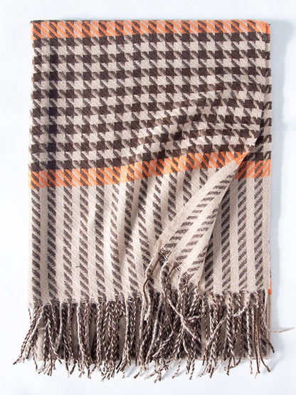 Houndstooth Plaid Tasseled Shawl&Scarf