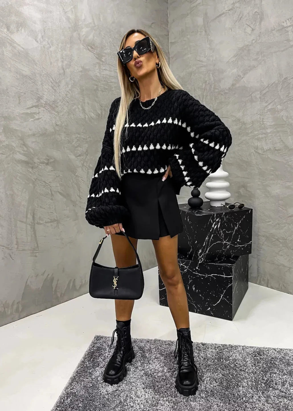Oversized Thick Knit Stripe Pullover Sweater