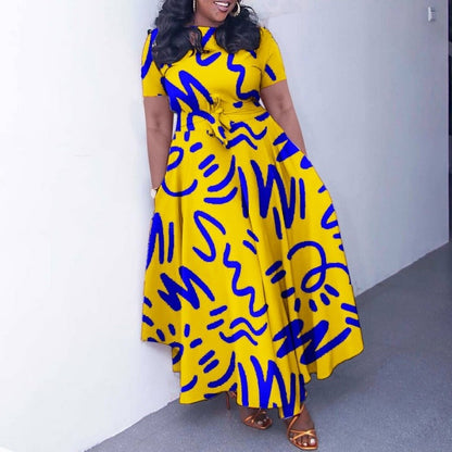 Printed Short Sleeve Flared Dress