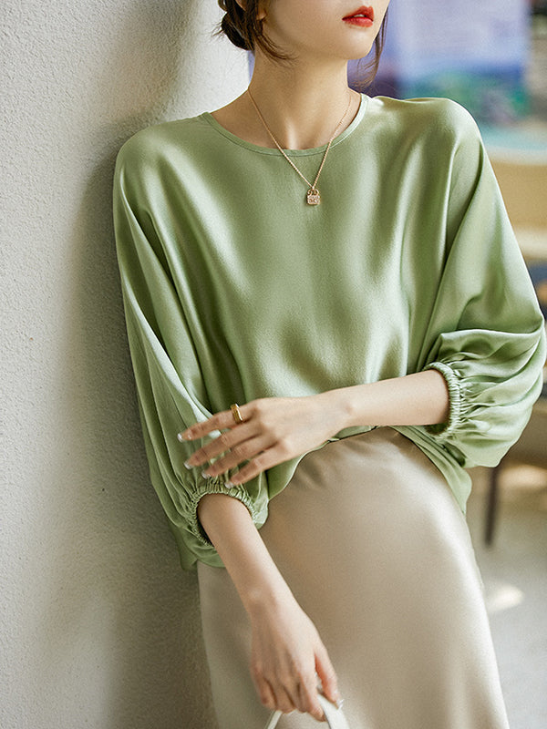 Batwing Sleeves Solid Color Round-Neck Blouses&Shirts Tops