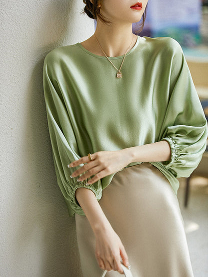 Batwing Sleeves Solid Color Round-Neck Blouses&Shirts Tops