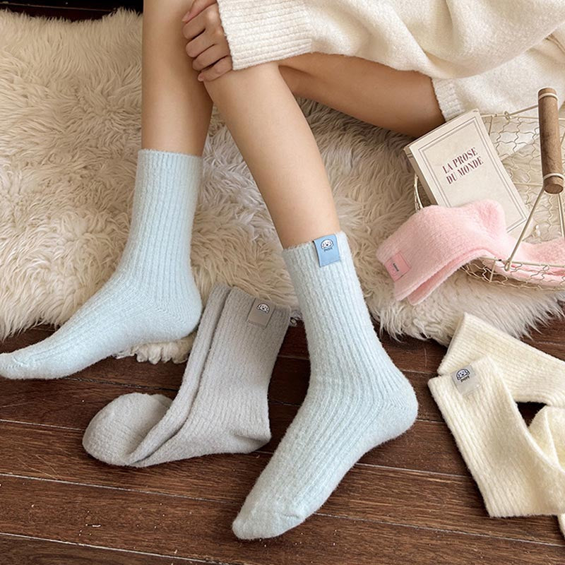 Solid Color Warm Breathable Ribbed Crew Socks