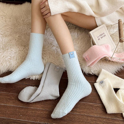 Solid Color Warm Breathable Ribbed Crew Socks