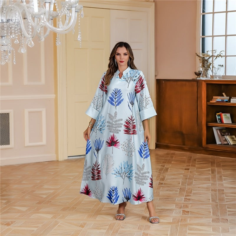 Tribal Print Rhinestone Robe Muslim Abaya