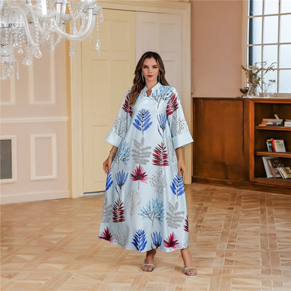 Tribal Print Rhinestone Robe Muslim Abaya