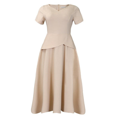Solid Color V-Neck A-Line Swing Dress