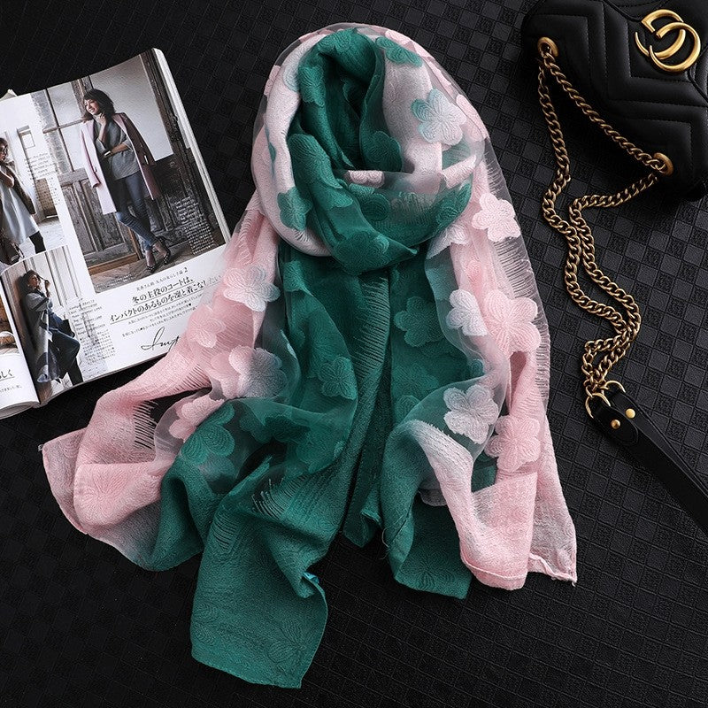 Women's Long Gradient Shawl: Sun-Protective Silk Scarf  Fashion Warm Neck Warmer